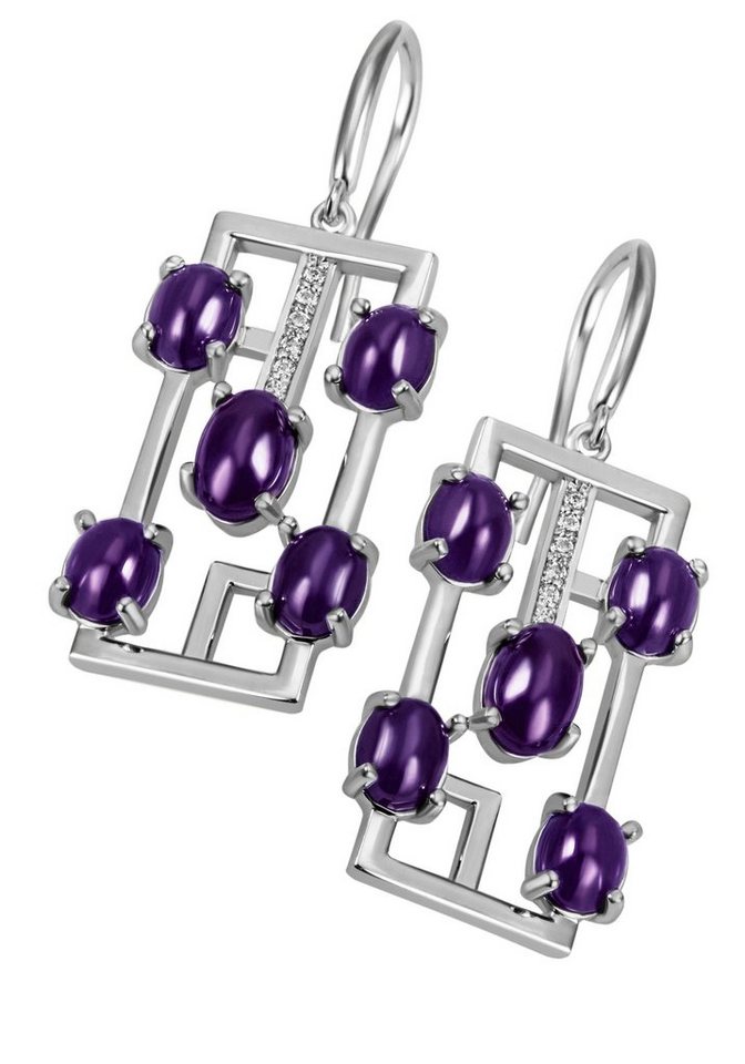 JOBO Paar Ohrhänger Ohrringe hängend 32 mm lang, 925 Silber rhodiniert mit Amethyst und Zirkonia von JOBO