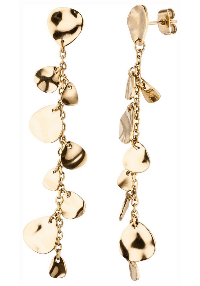 JOBO Paar Ohrhänger Ohrringe hängend 67 mm lang, Edelstahl gelbgoldfarben beschichtet von JOBO