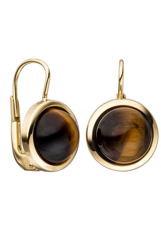 JOBO Paar Ohrhänger Ohrringe mit Tigerauge, rund 333 Gold JOBO Paar Ohrhänger Ohrringe mit Tigerauge, rund 333 Gold von JOBO