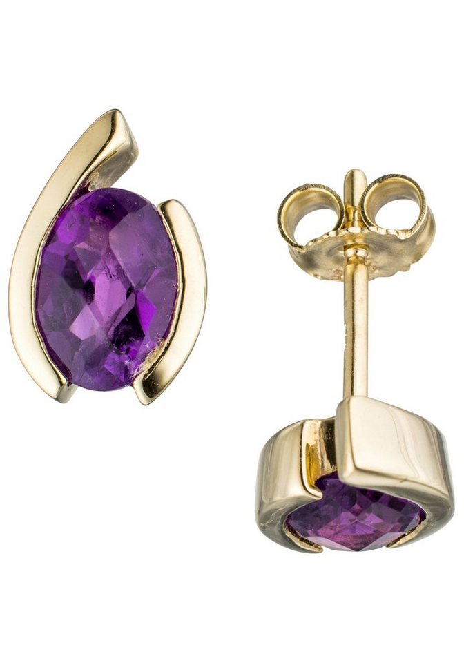 JOBO Paar Ohrstecker, oval 333 Gold mit Amethyst JOBO Paar Ohrstecker, oval 333 Gold mit Amethyst von JOBO