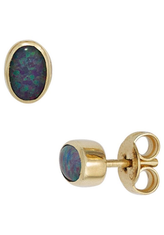 JOBO Paar Ohrstecker, oval 585 Gold mit Opal-Tripletten JOBO Paar Ohrstecker, oval 585 Gold mit Opal-Tripletten von JOBO