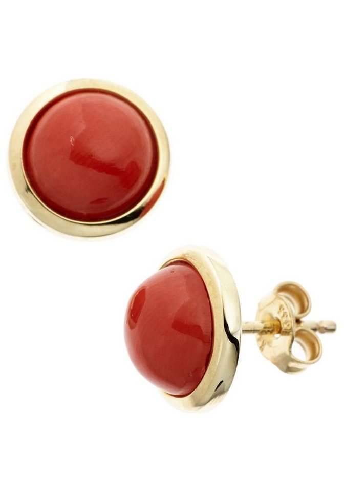 JOBO Paar Ohrstecker, rund 585 Gold mit Koralle von JOBO