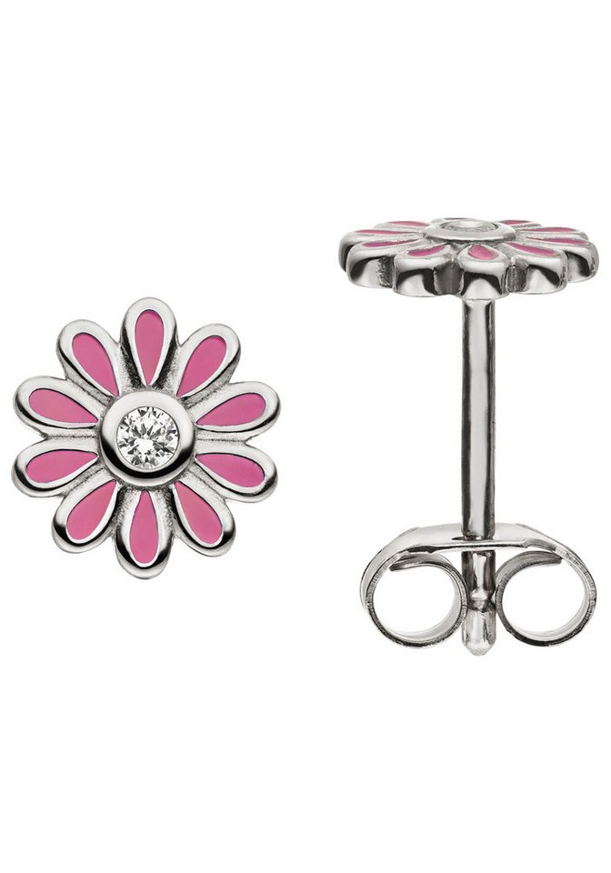 JOBO Paar Ohrstecker Kleine Ohrringe rosa Blume 6 mm, 925 Silber mit 2 Zirkonia von JOBO