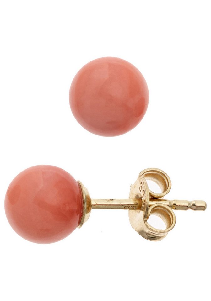 JOBO Paar Ohrstecker Kugel Ohrringe 6 mm rosa, 333 Gold mit Koralle von JOBO