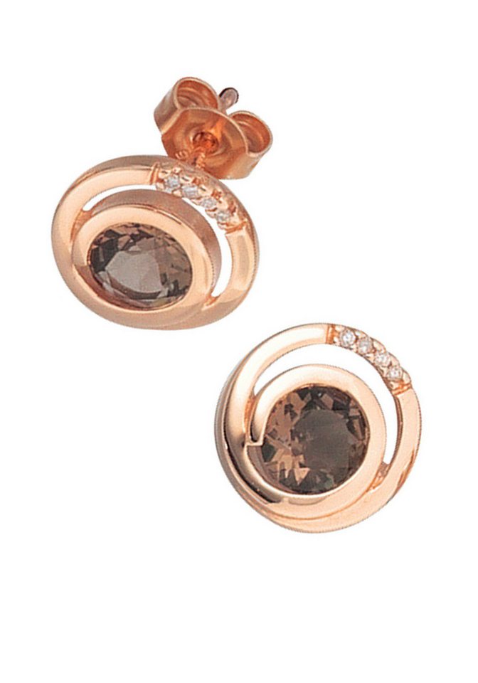 JOBO Paar Ohrstecker Ohrringe 11 mm, 585 Roségold mit Rauchquarz und mit 8 Diamanten von JOBO