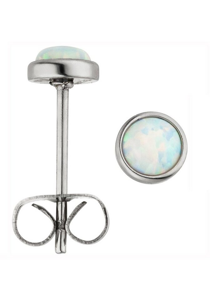 JOBO Paar Ohrstecker Ohrringe 5 mm, Edelstahl mit synthetischem Opal von JOBO