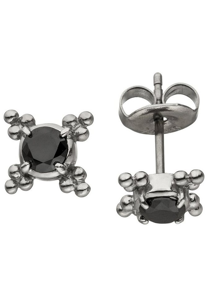 JOBO Paar Ohrstecker Ohrringe 7 mm, Edelstahl mit schwarzen Zirkonia von JOBO