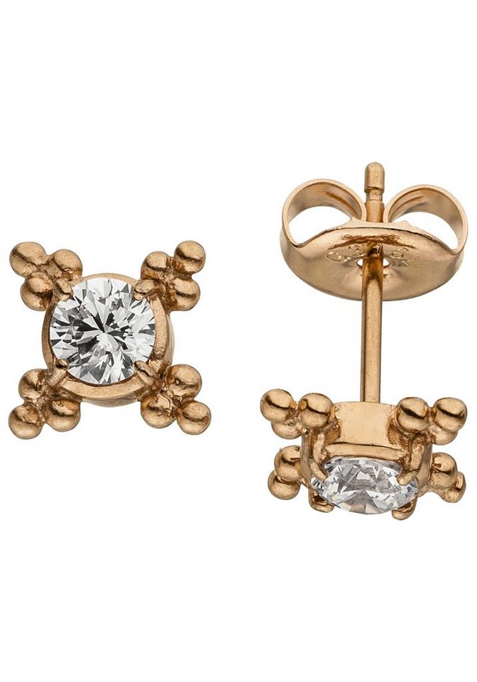 JOBO Paar Ohrstecker Ohrringe 7 mm, Edelstahl roségoldfarben beschichtet mit Zirkonia von JOBO