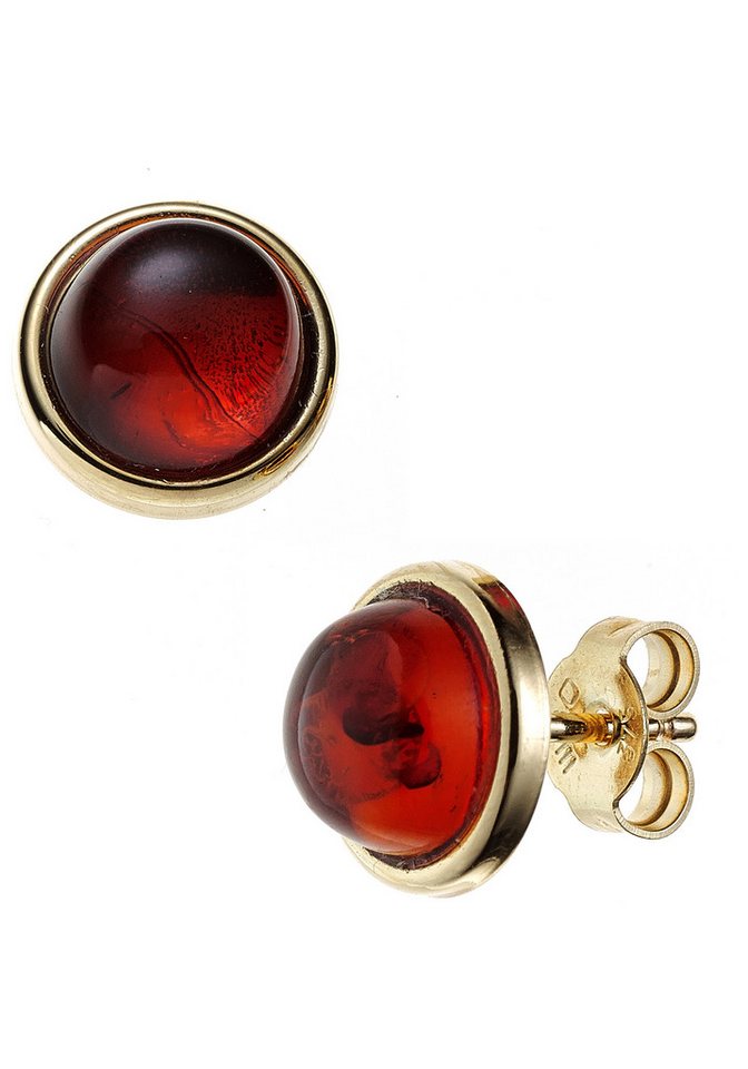 JOBO Paar Ohrstecker Ohrringe Bernsteinohrringe rund 10 mm, 375 Gold mit Bernstein von JOBO