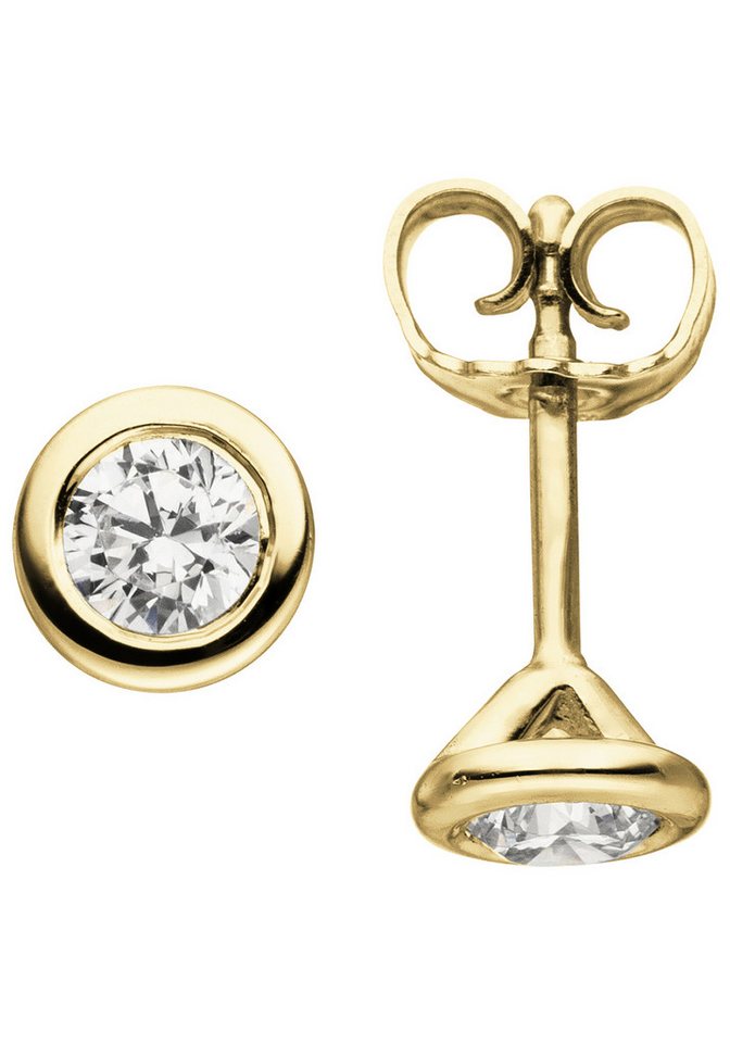 JOBO Paar Ohrstecker Ohrringe Diamantohrringe Solitär 7 mm, 585 Gold mit 2 Diamanten Brillanten 0,74 ct. von JOBO