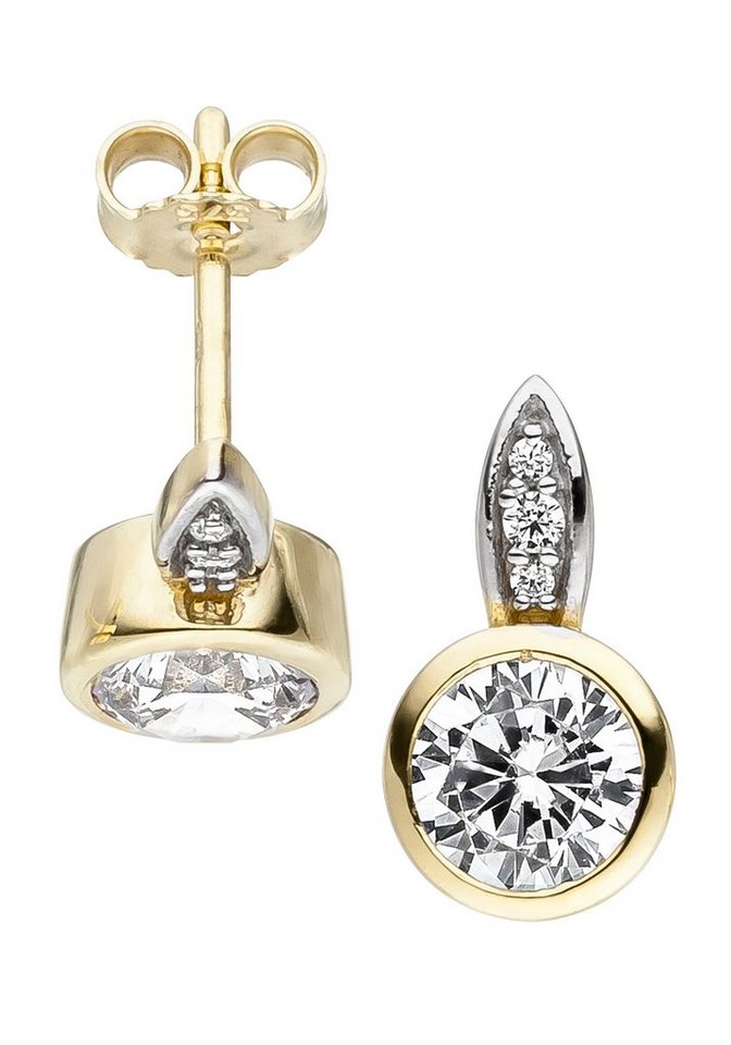JOBO Paar Ohrstecker Ohrringe Goldohrringe 12 mm, 375 Gold in Bicolor-Optik mit 8 Zirkonia von JOBO