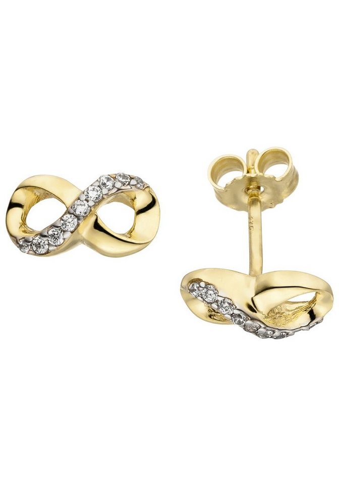 JOBO Paar Ohrstecker Ohrringe Goldohrringe Unendlichkeit 9 mm, 375 Gold bicolor mit 18 Zirkonia von JOBO