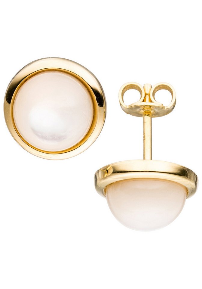 JOBO Paar Ohrstecker Ohrringe Goldohrringe rund 10 mm, 585 Gold mit Perlmutt von JOBO