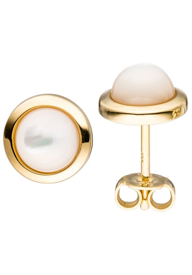 JOBO Paar Ohrstecker Ohrringe Goldohrringe rund 8 mm, 333 Gold mit Perlmutt von JOBO
