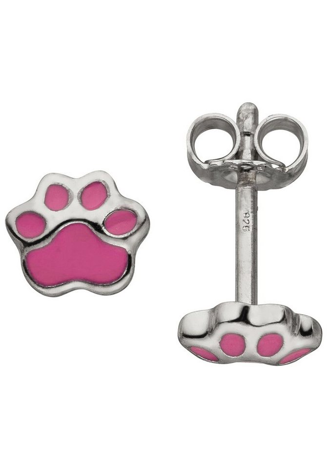 JOBO Paar Ohrstecker Ohrringe Kinderohrringe Pfote rosa 5 mm, 925 Silber von JOBO