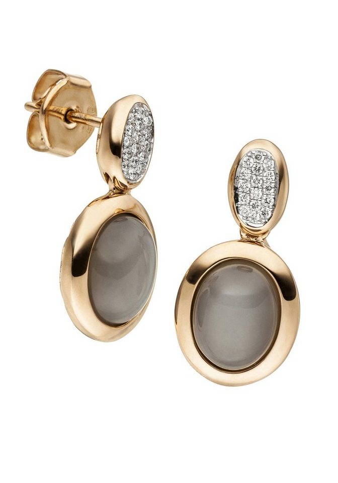 JOBO Paar Ohrstecker Ohrringe Roségoldohrringe 20 mm lang, 585 Roségold mit Mondstein und 32 Diamanten von JOBO