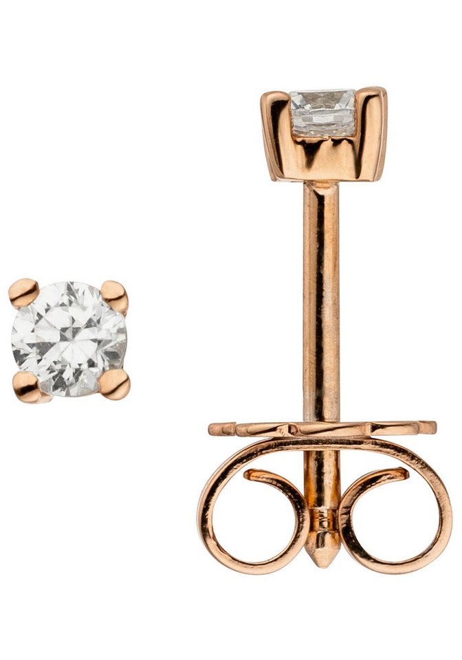JOBO Paar Ohrstecker Ohrringe Roségoldohrringe Solitär 3,4 mm, 585 Roségold mit 2 Diamanten Brillanten 0,24 ct. von JOBO