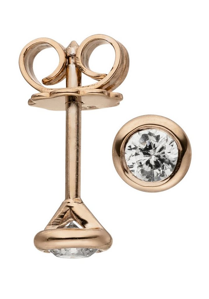 JOBO Paar Ohrstecker Ohrringe Roségoldohrringe Solitär 4,2 mm, 585 Roségold mit 2 Diamanten Brillanten 0,14 ct. von JOBO