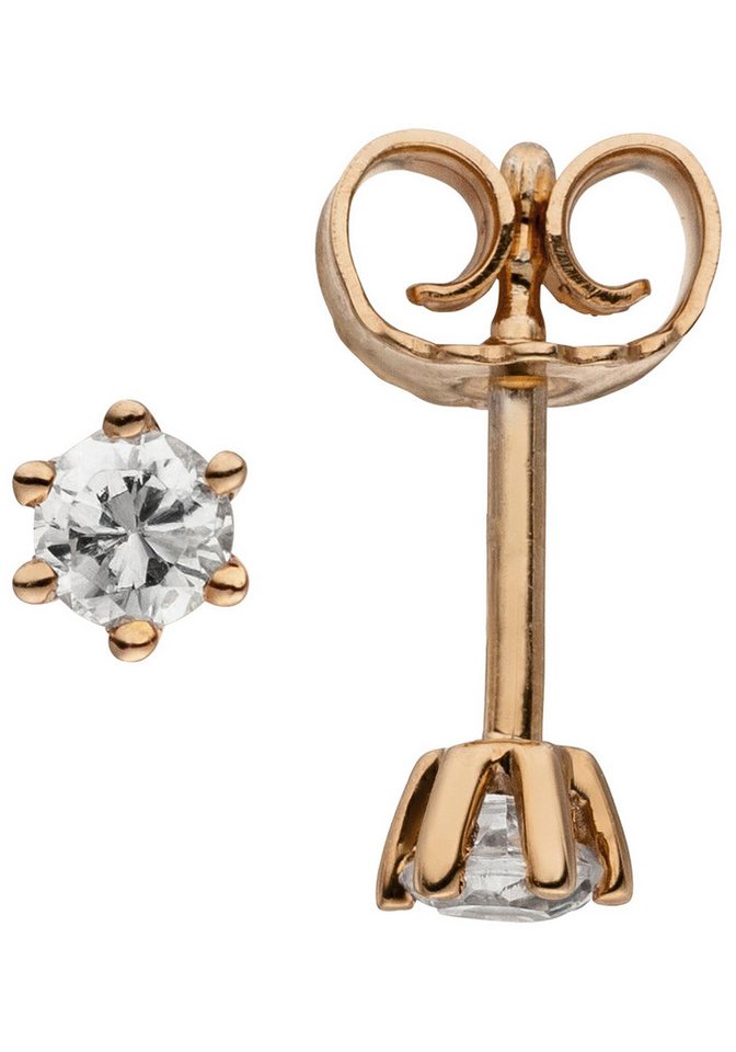 JOBO Paar Ohrstecker Ohrringe Roségoldohrringe Solitär 4 mm, 585 Roségold mit 2 Diamanten Brillanten 0,24 ct. von JOBO