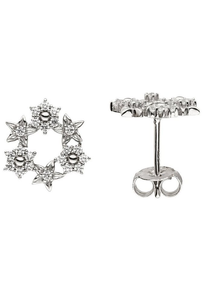 JOBO Paar Ohrstecker Ohrringe Silberohrringe 11 mm, 925 Silber mit 42 Zirkonia von JOBO