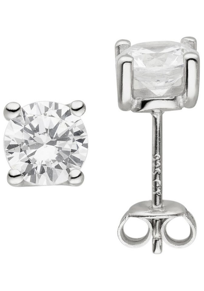 JOBO Paar Ohrstecker Ohrringe Silberohrringe 7 mm, 925 Silber mit 2 Zirkonia von JOBO