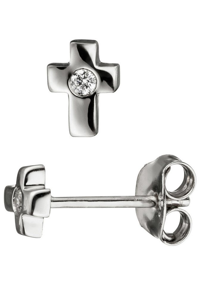 JOBO Paar Ohrstecker Ohrringe Silberohrringe Kreuz 7 mm, 925 Silber mit Zirkonia von JOBO