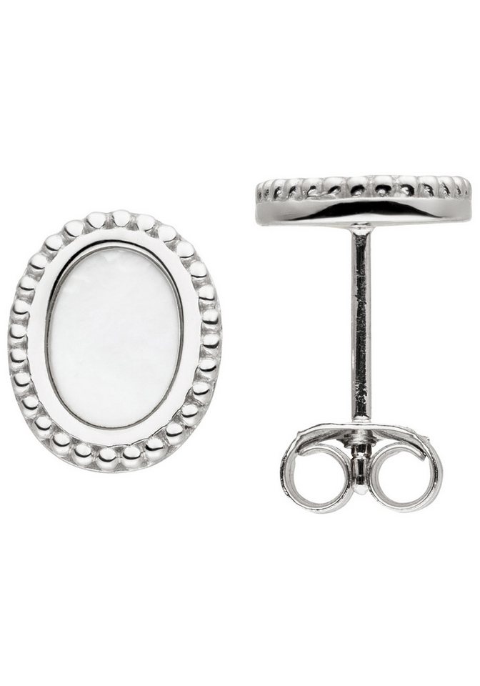 JOBO Paar Ohrstecker Ohrringe Silberohrringe oval 11 mm, 925 Silber rhodiniert mit Perlmutt von JOBO