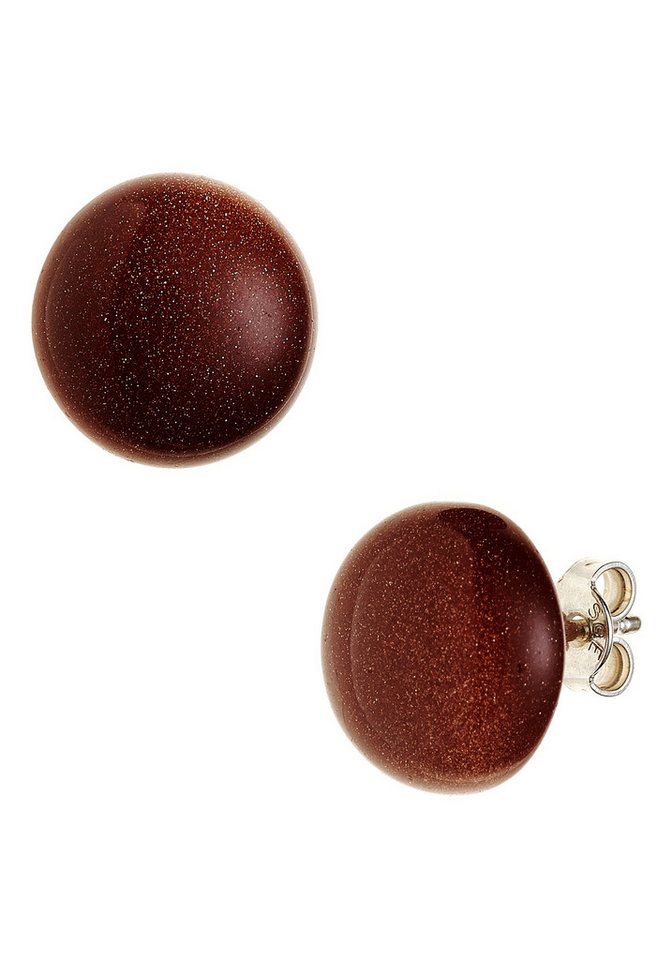 JOBO Paar Ohrstecker Ohrringe Silberohrringe rund 12 mm, 925 Silber mit Goldfluss-Steinen von JOBO