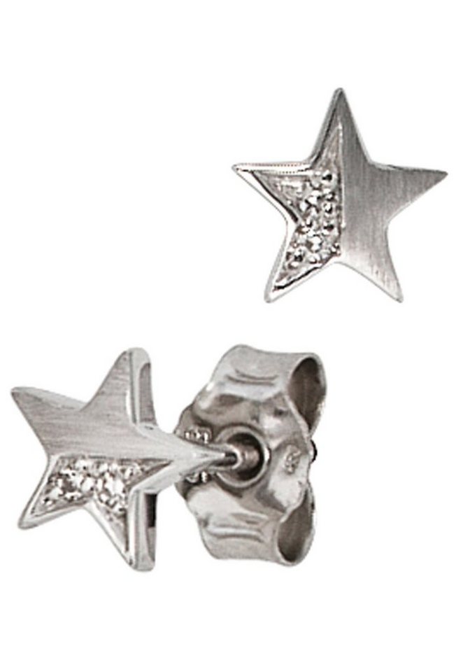 JOBO Paar Ohrstecker Ohrringe Stern, 585 Weißgold mit 4 Diamanten JOBO Paar Ohrstecker Ohrringe Stern, 585 Weißgold mit 4 Diamanten von JOBO