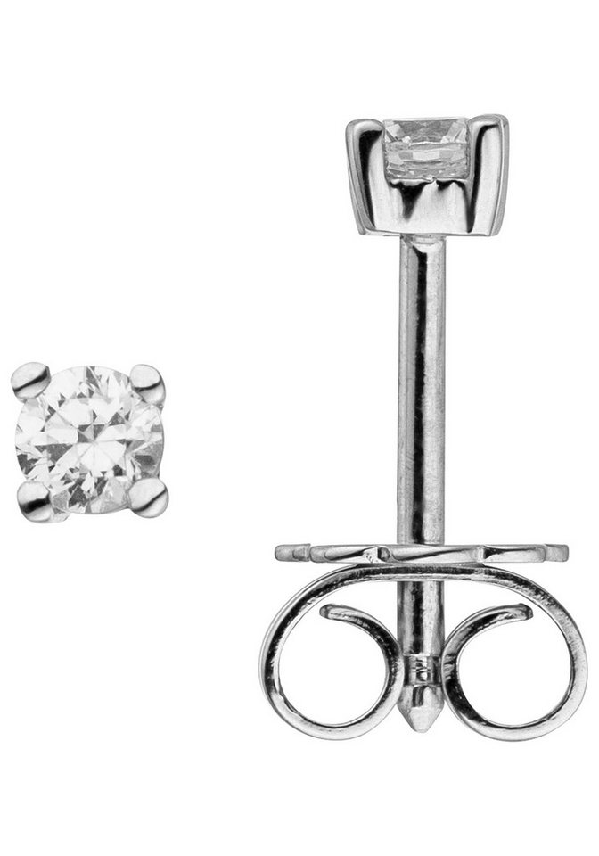 JOBO Paar Ohrstecker Ohrringe Weißgoldohrringe Solitär 3,3 mm, 585 Weißgold mit 2 Diamanten Brillanten 0,24 ct. von JOBO