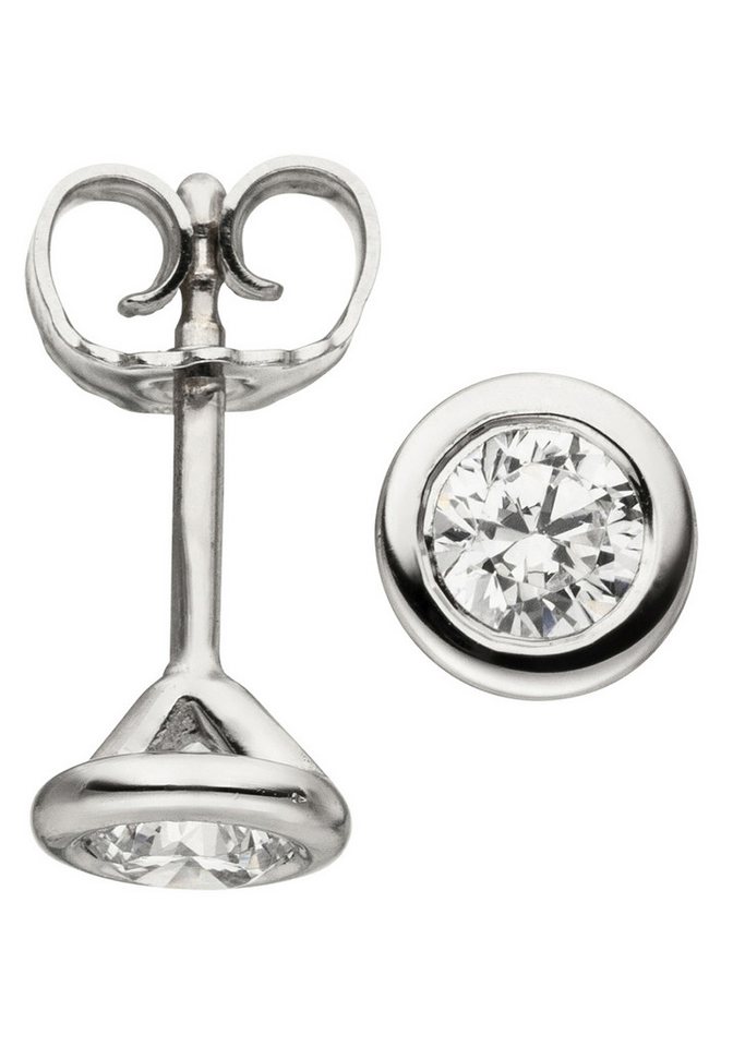 JOBO Paar Ohrstecker Ohrringe Weißgoldohrringe Solitär 6 mm, 585 Weißgold mit 2 Diamanten Brillanten 0,50 ct. von JOBO