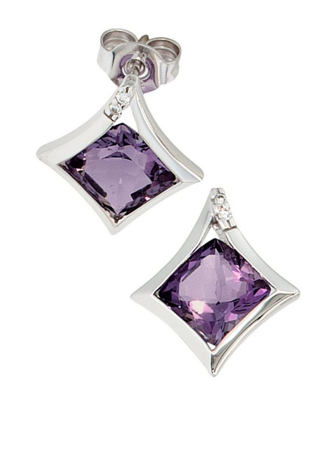 JOBO Paar Ohrstecker Ohrringe mit Amethyst und 4 Diamanten, 585 Weißgold von JOBO