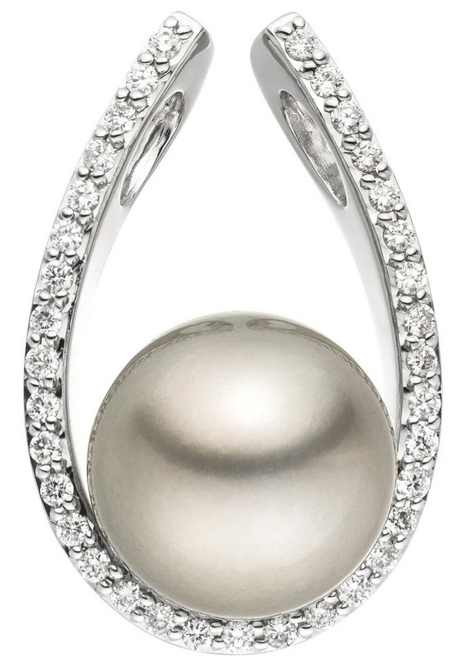 JOBO Perlenanhänger Anhänger Weißgoldanhänger Tahiti 23 mm, 14 Karat 585 Weißgold mit Perle und 35 Diamanten von JOBO