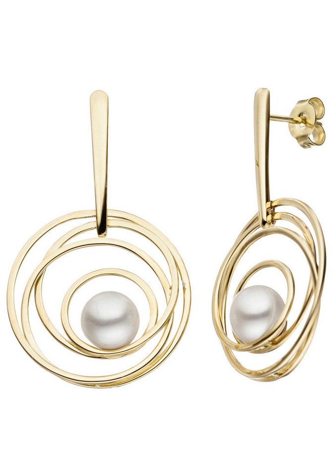 JOBO Perlenohrringe Ohrringe Goldohrringe 38 mm lang, 585 Gold mit Perlen von JOBO