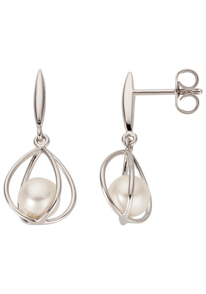 JOBO Perlenohrringe Ohrringe Weißgoldohrringe 24 mm, 585 Weißgold mit Perlen von JOBO