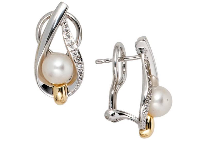 JOBO Perlenohrringe Weißgoldohrringe, 585 Weißgold mit Perlen und 18 Diamanten von JOBO