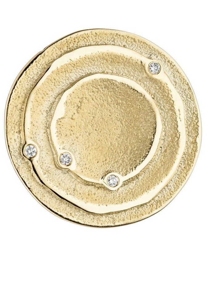 JOBO Runder Anhänger 21 mm, 14 Karat 585 Gold mit 4 Diamanten von JOBO