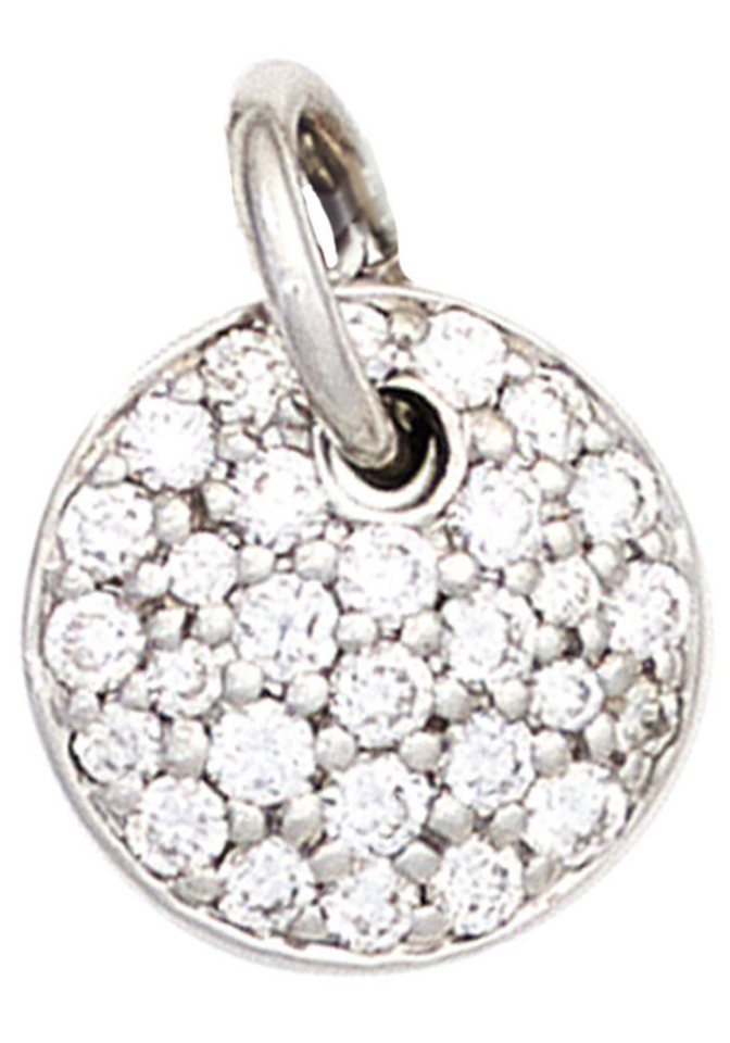JOBO Runder Anhänger Kleiner Weißgoldanhänger 9,5 mm, 14 Karat 585 Weißgold mit 29 Diamanten von JOBO
