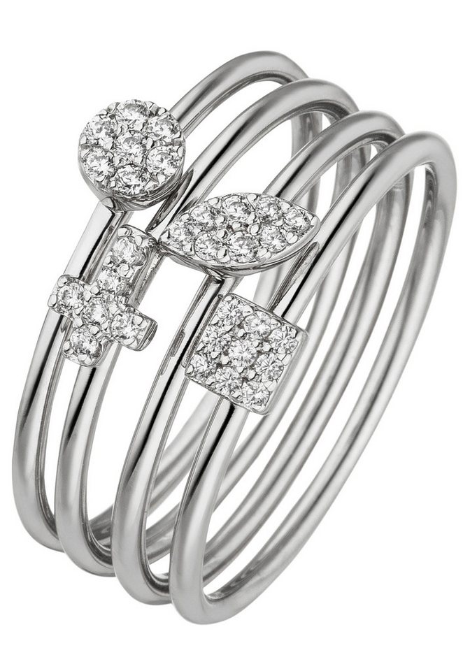 JOBO Silberring Ring Damenring breit Statement, 925 Silber mit 30 Zirkonia von JOBO