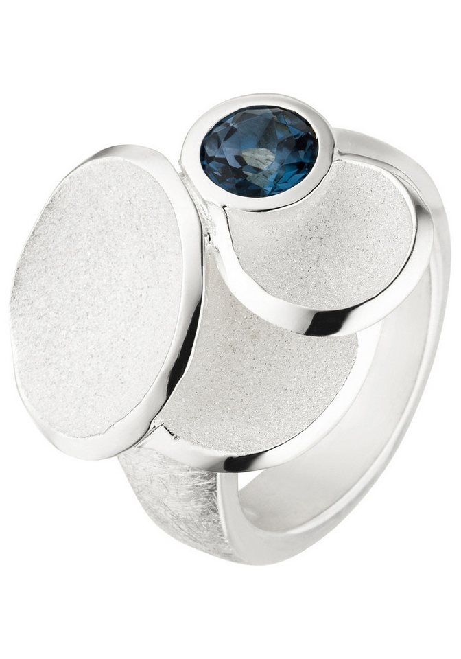 JOBO Silberring Ring Damenring eismatt, 925 Silber mit Blautopas von JOBO