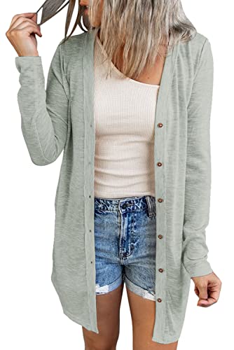 JOCAFIYE Damen Cardigan Strandkleid Elegant Langarm Open Saum Strickjacke Frühling und Herbst Longshirt Green S von JOCAFIYE