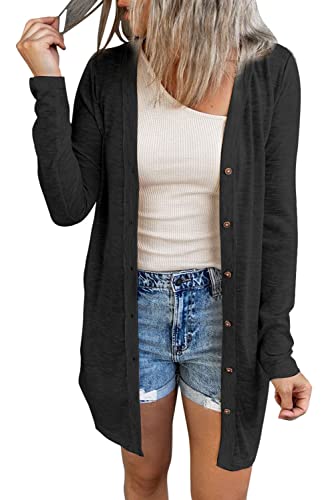 JOCAFIYE Damen Cardigan Strandkleid Lang Dünne Jacke Langarm Leichter Cardigan Elegante Schulterjacke Top Casual Top Black L von JOCAFIYE