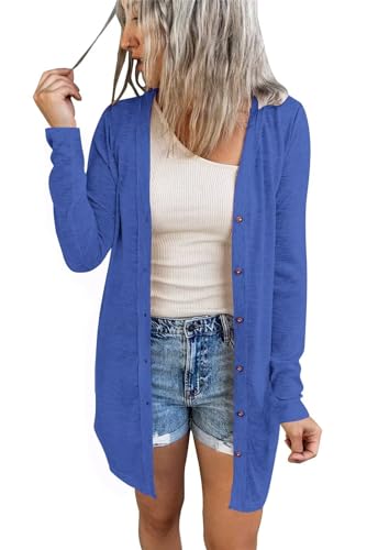 JOCAFIYE Damen Cardigan Lang Dünne Jacke Langarm Leichter Cardigan Elegante Schulterjacke Top Casual Top Royal S von JOCAFIYE