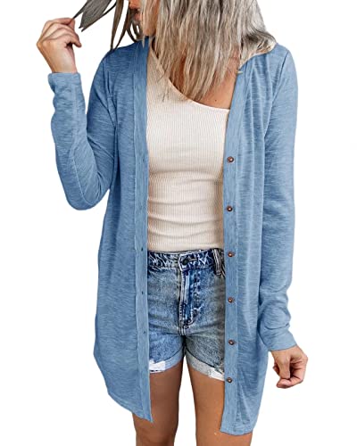 JOCAFIYE Damen Cardigan Strandkleid Lang Dünne Jacke Langarm Leichter Cardigan Elegante Schulterjacke Top Casual Top Blue S von JOCAFIYE