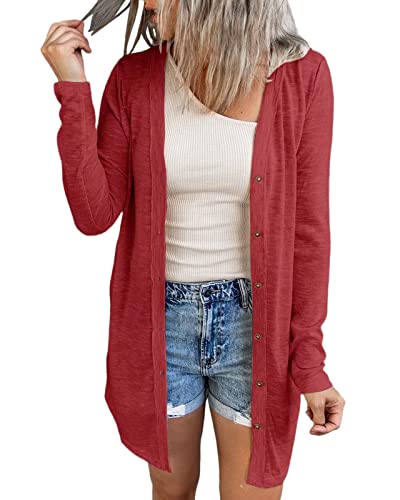 JOCAFIYE Damen Cardigan Strandkleid Lang Dünne Jacke Langarm Leichter Cardigan Elegante Schulterjacke Top Casual Top red XXL JOCAFIYE Damen Cardigan Strandkleid Lang Dünne Jacke Langarm Leichter Cardigan Elegante Schulterjacke Top Casual Top red XXL von JOCAFIYE