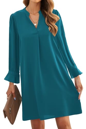 JOCAFIYE Damen Freizeitkleider Kurz/Langarm V-Ausschnitt Kleid Casual Lose Etuikleid, D-Indigo, Mittel von JOCAFIYE