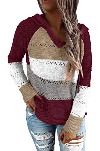 JOCAFIYE Damen Hoodies Farbblock Sweatshirt Gestreifte Pullover Casual Kapuzenpullover Langarm Shirts Kordelzug Oberteil J WRed XL von JOCAFIYE