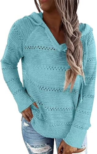 JOCAFIYE Damen Kapuzenpullover Hoodie Entspannt Sweatshirt mit Kapuze Damen Strickpullover Pullover Blue L von JOCAFIYE