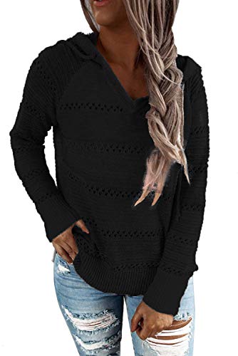 JOCAFIYE Damen Knit Hoodie Sweatshirts Langarm Hoodies Casual Patchwork Kapuzenpullover Streifen Pullover J Black M von JOCAFIYE