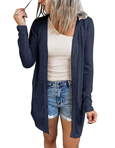 JOCAFIYE Damen Lässig Cardigan Langarm Einfarbig Longshirt Lose Leichte Dünne Lang Strickjacke NBlue M von JOCAFIYE